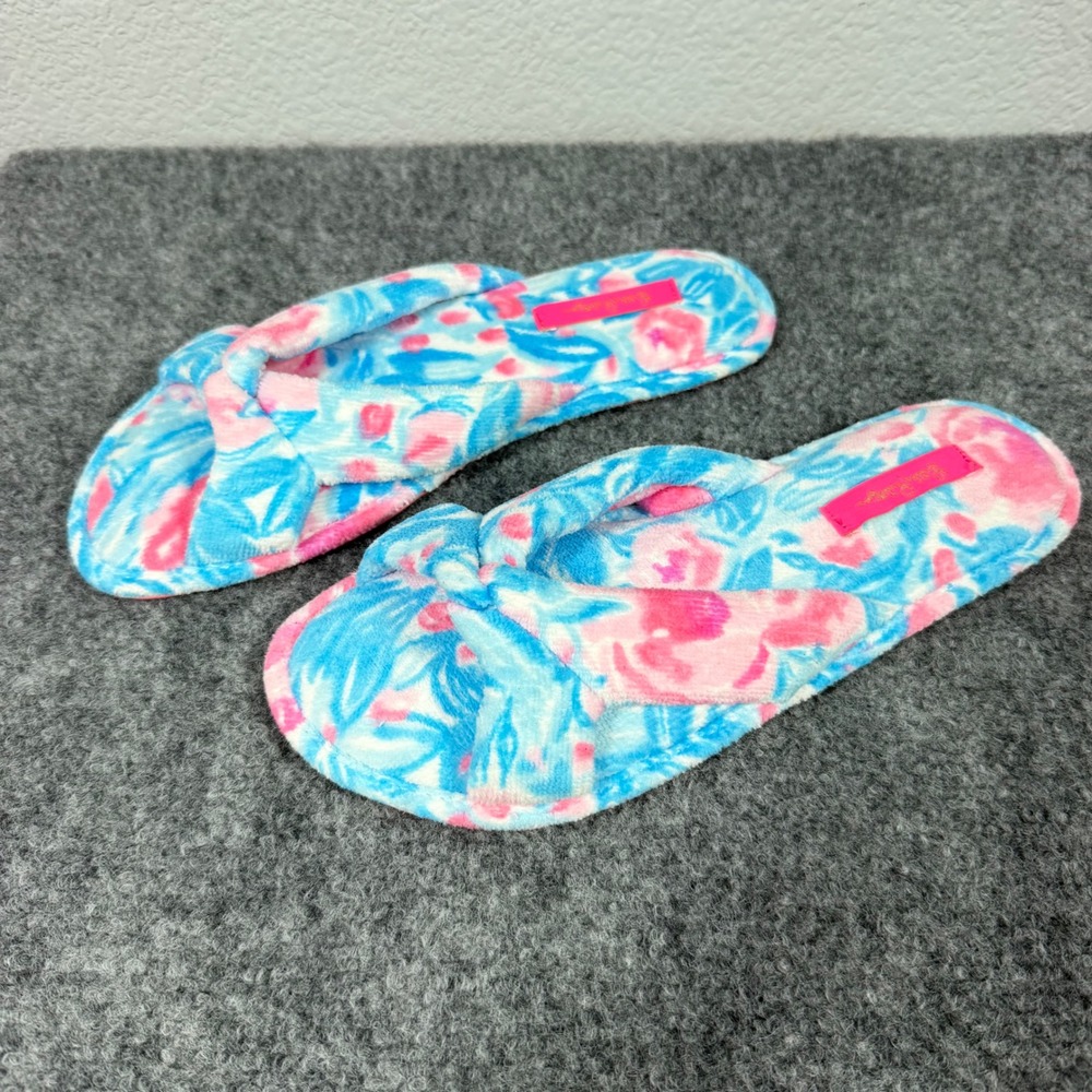Lilly Pulitzer Floral Spa Slipper Women 7/8 Blue Pink White Textile NWOT